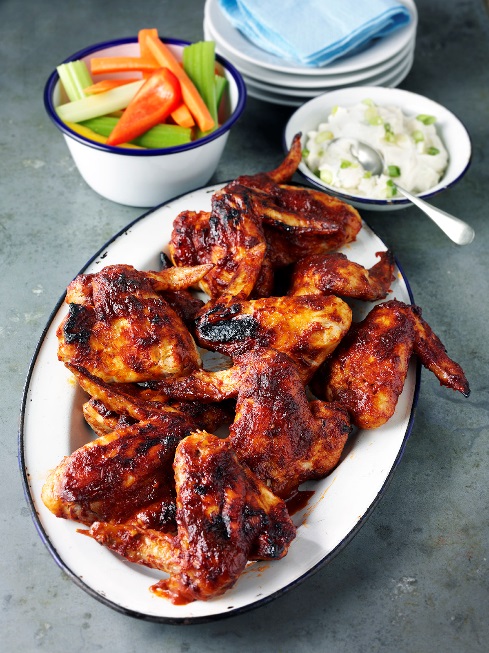 Fiery Bourbon Chicken Wings with Blue Cheese Dip | Great British Food ...
