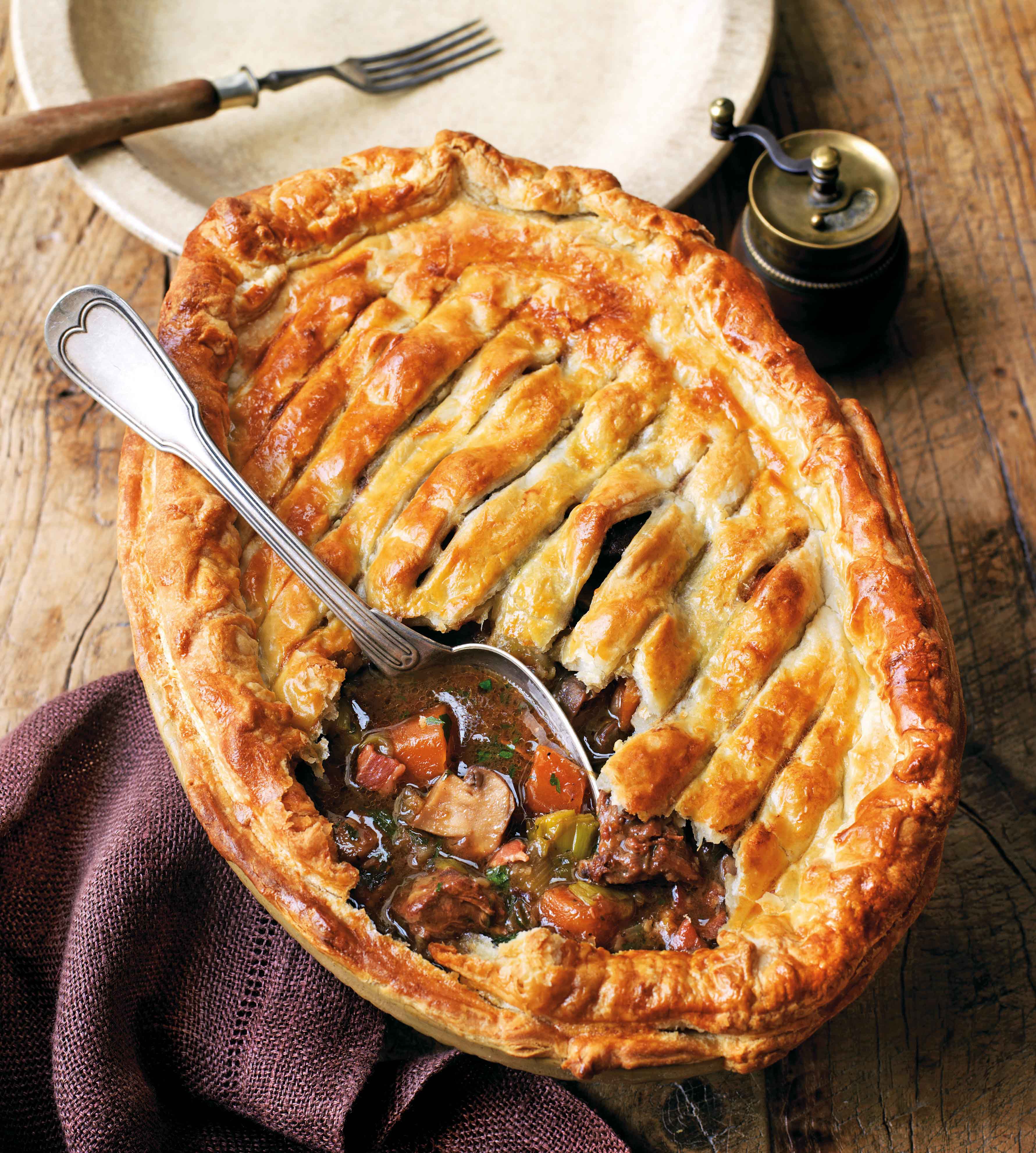 Steak, Leek & Mushroom Pie with Guinness