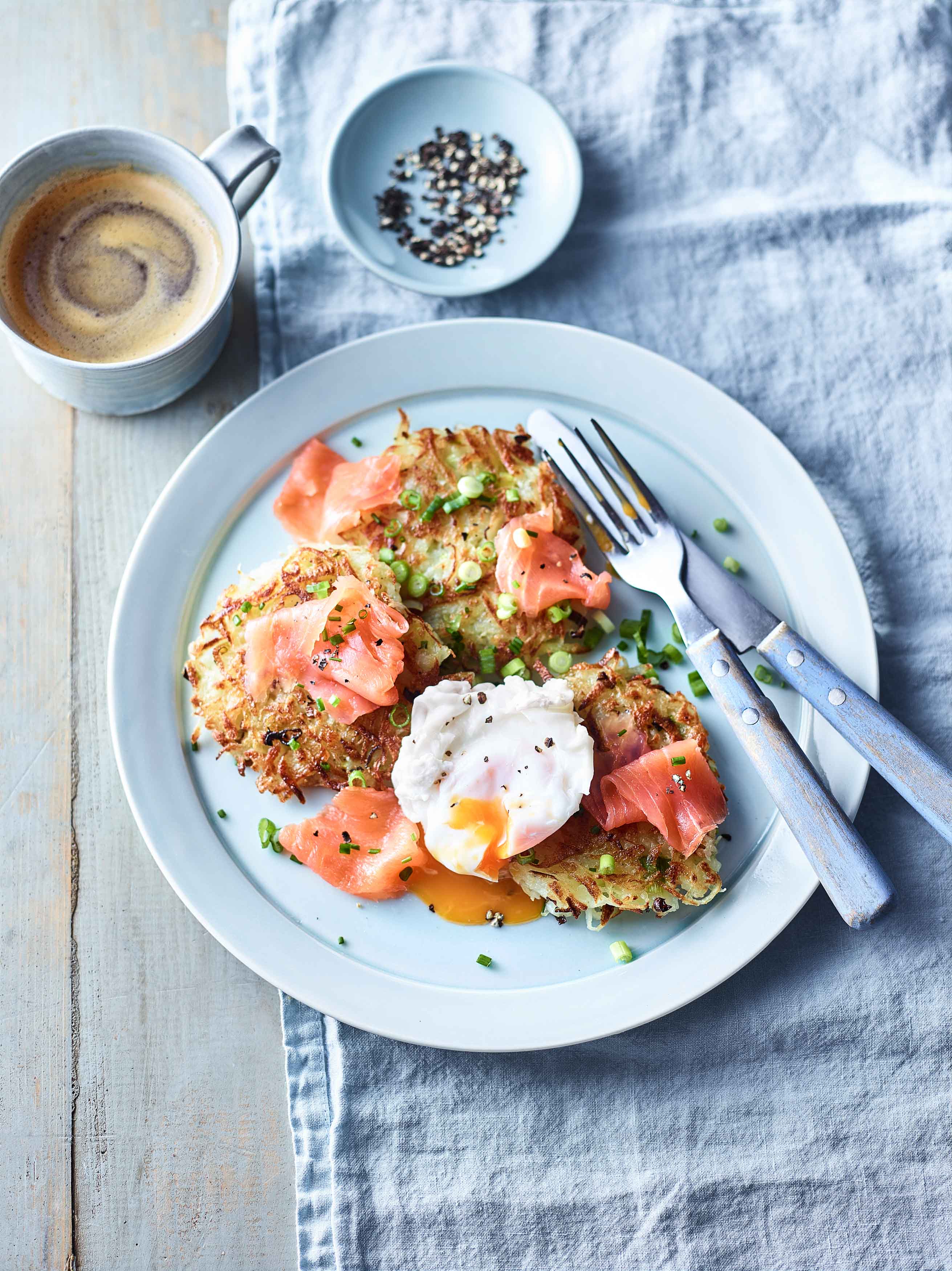 Potato Rosti with Smoked Salmon & Poached Eggs