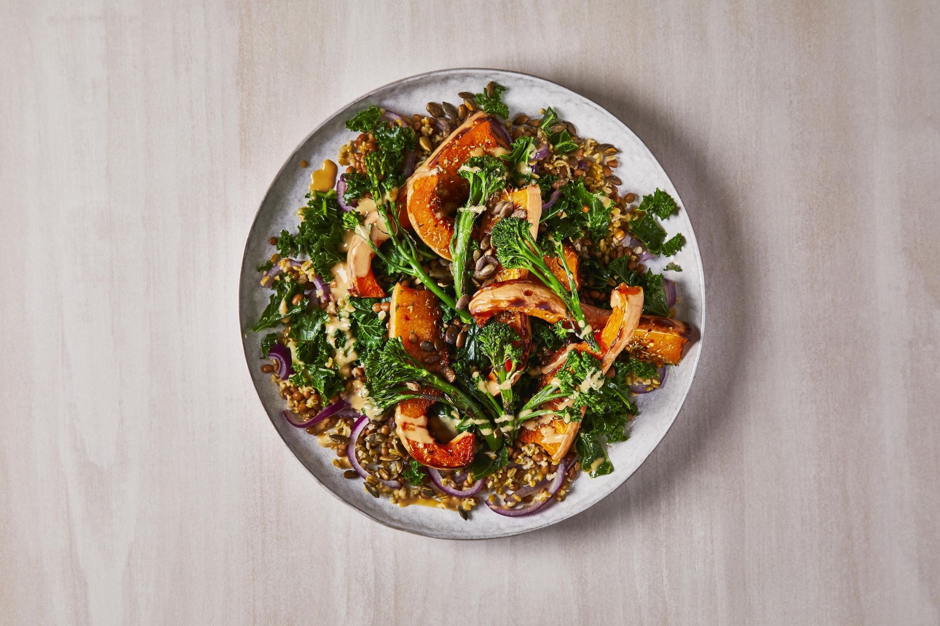 Roasted Squash Grain Bowl with Miso-Tahini Dressing