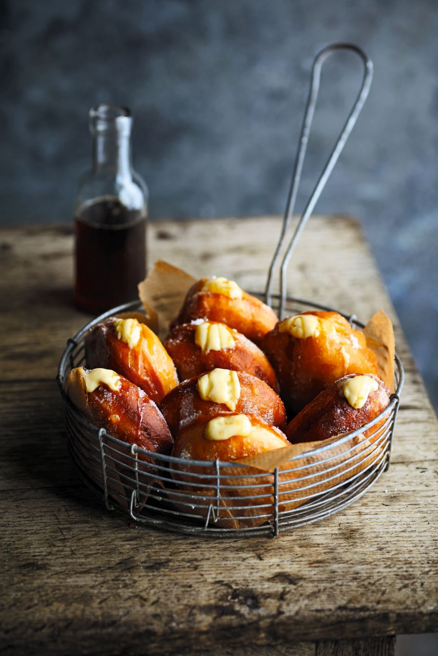 Apple Custard Doughnuts with Maple Syrup