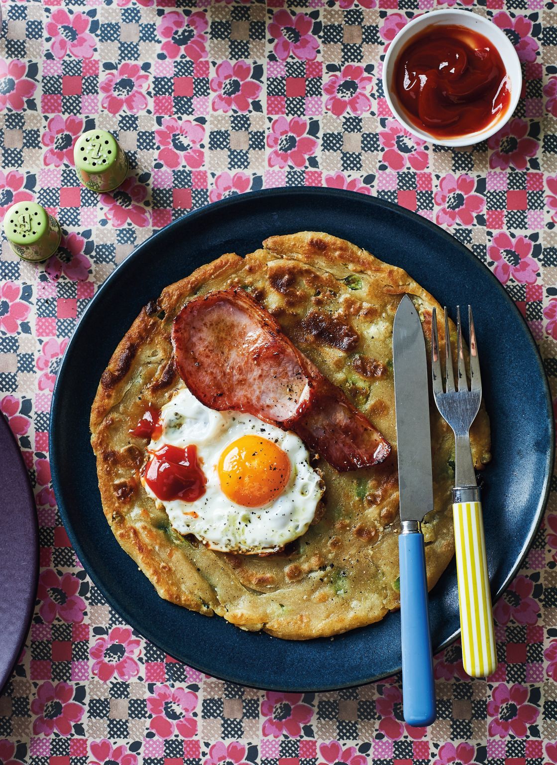 Eggs & Bacon with Spring Onion Pancakes