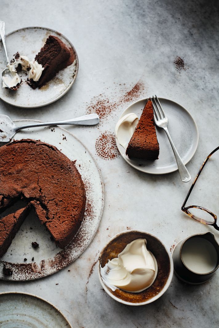 Chocolate Rye Cake with Boozy Crème Fraîche