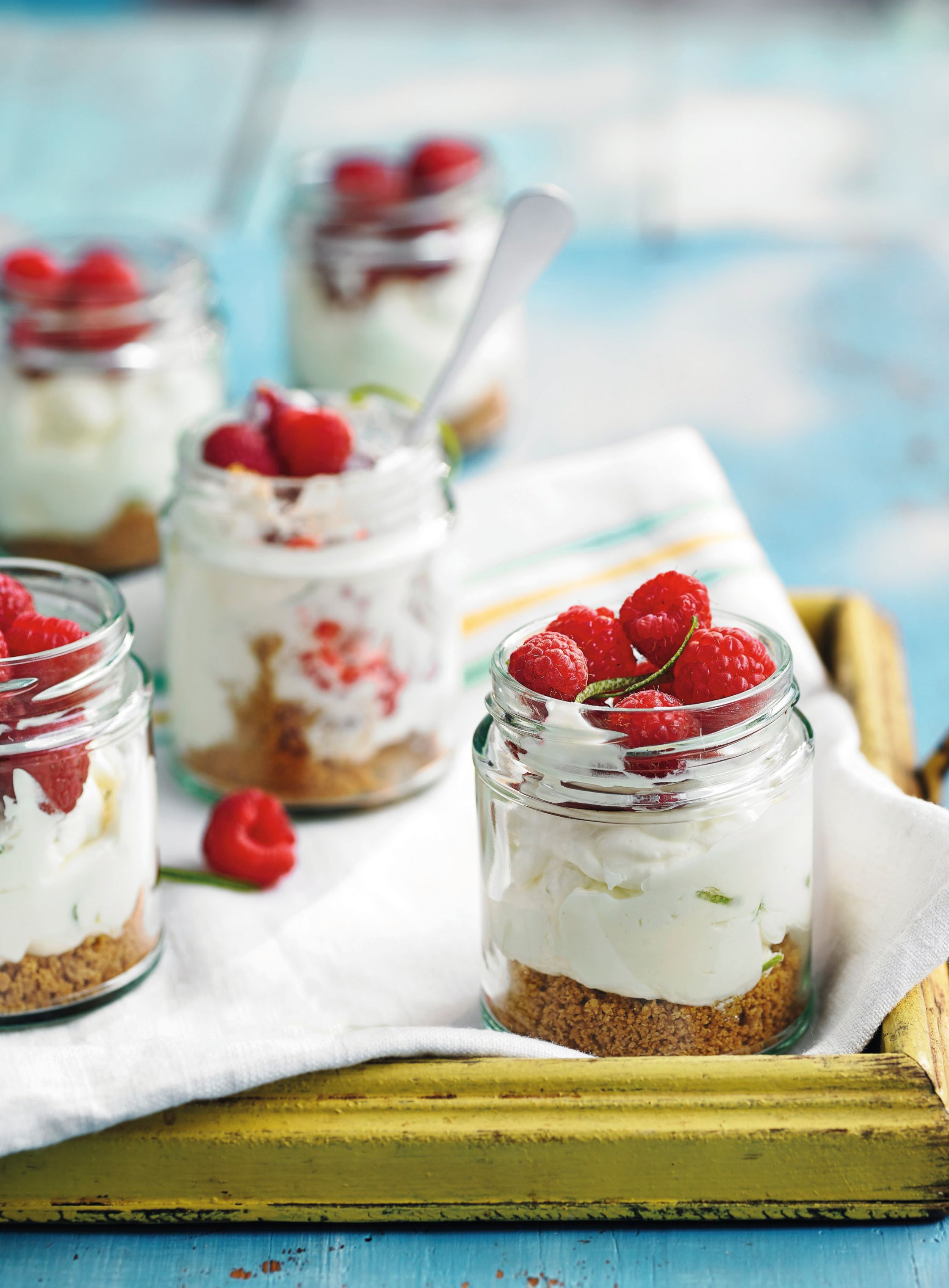 Jam Jar Lime Cheesecakes with Raspberries