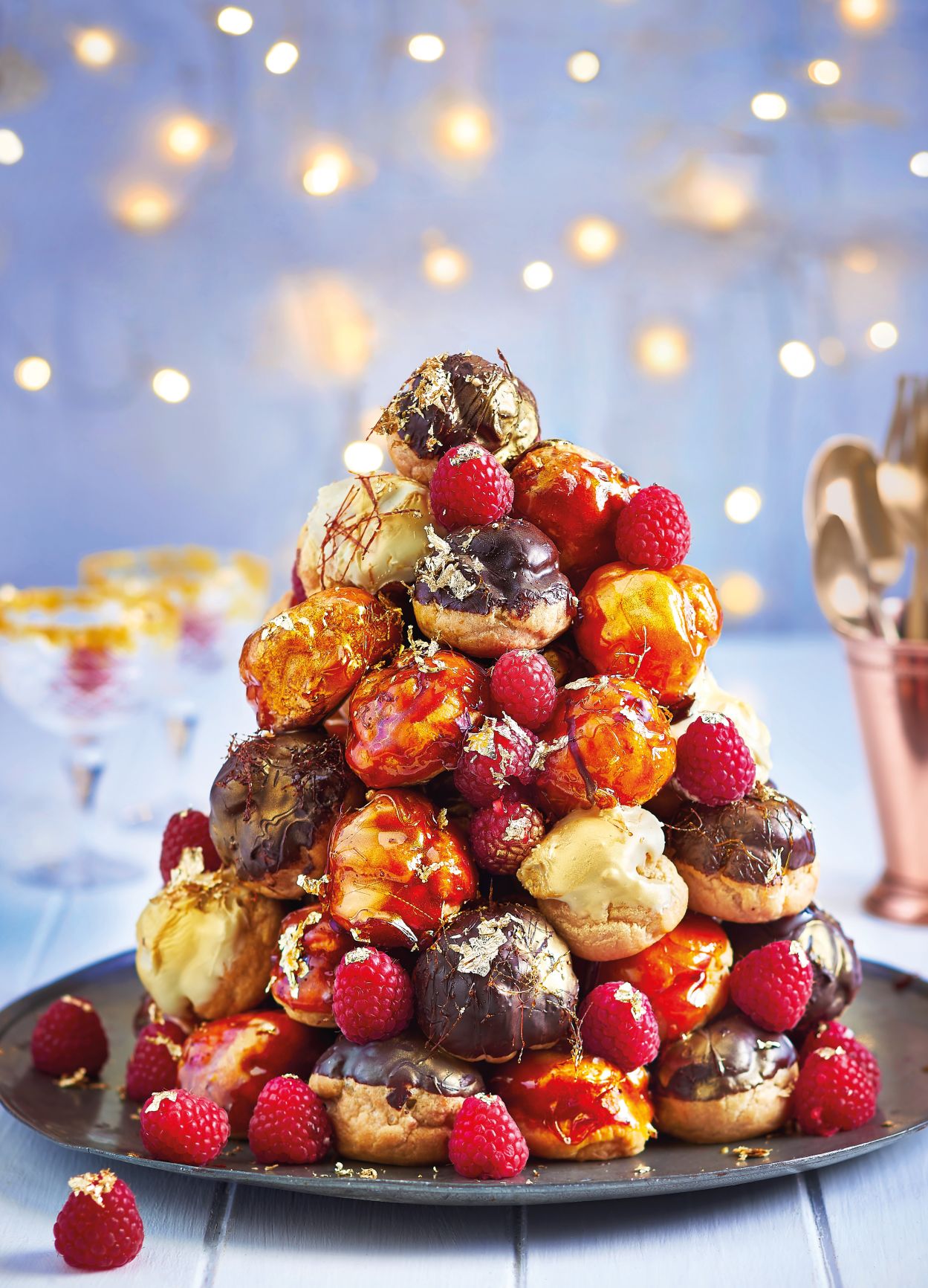 Caramel & Double Chocolate Profiterole Tower