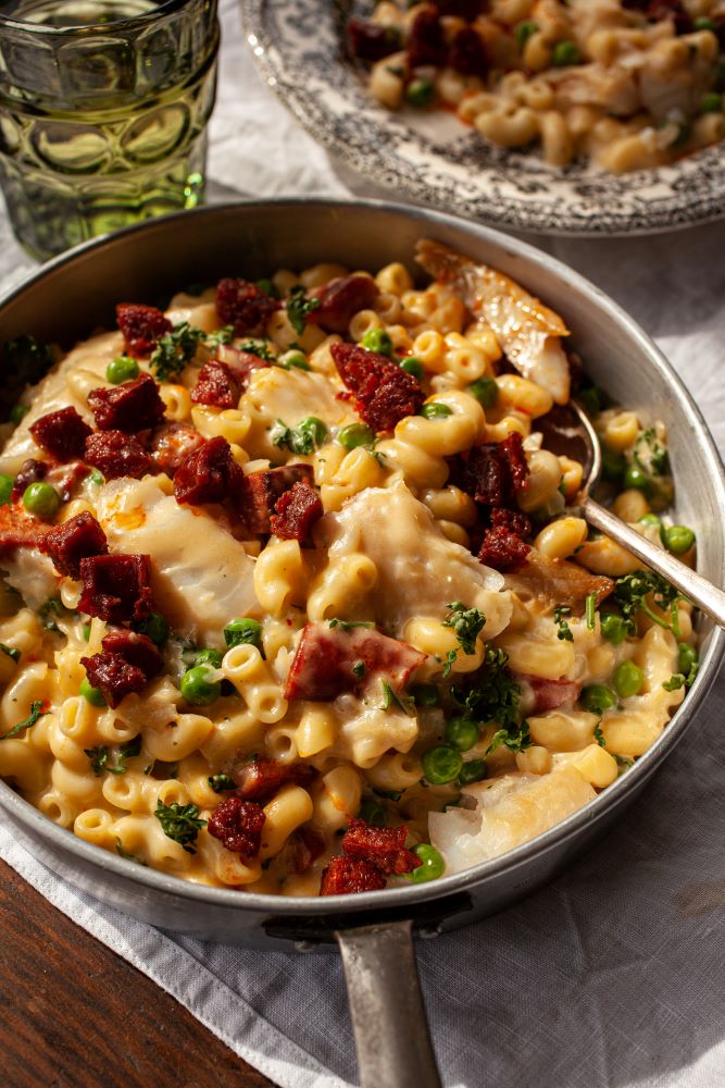 Smoked Haddock, Pea and Chorizo Macaroni Cheese