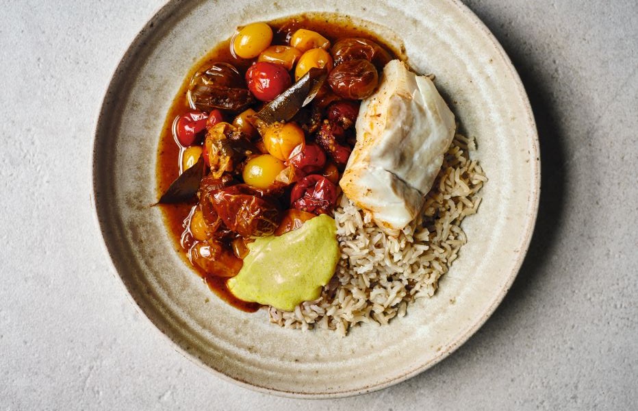 Spiced Tomatoes with Baked Cod