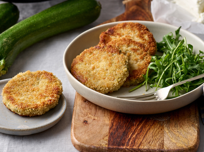 Courgette, Goats Cheese and Brown Rice Flour Fritters