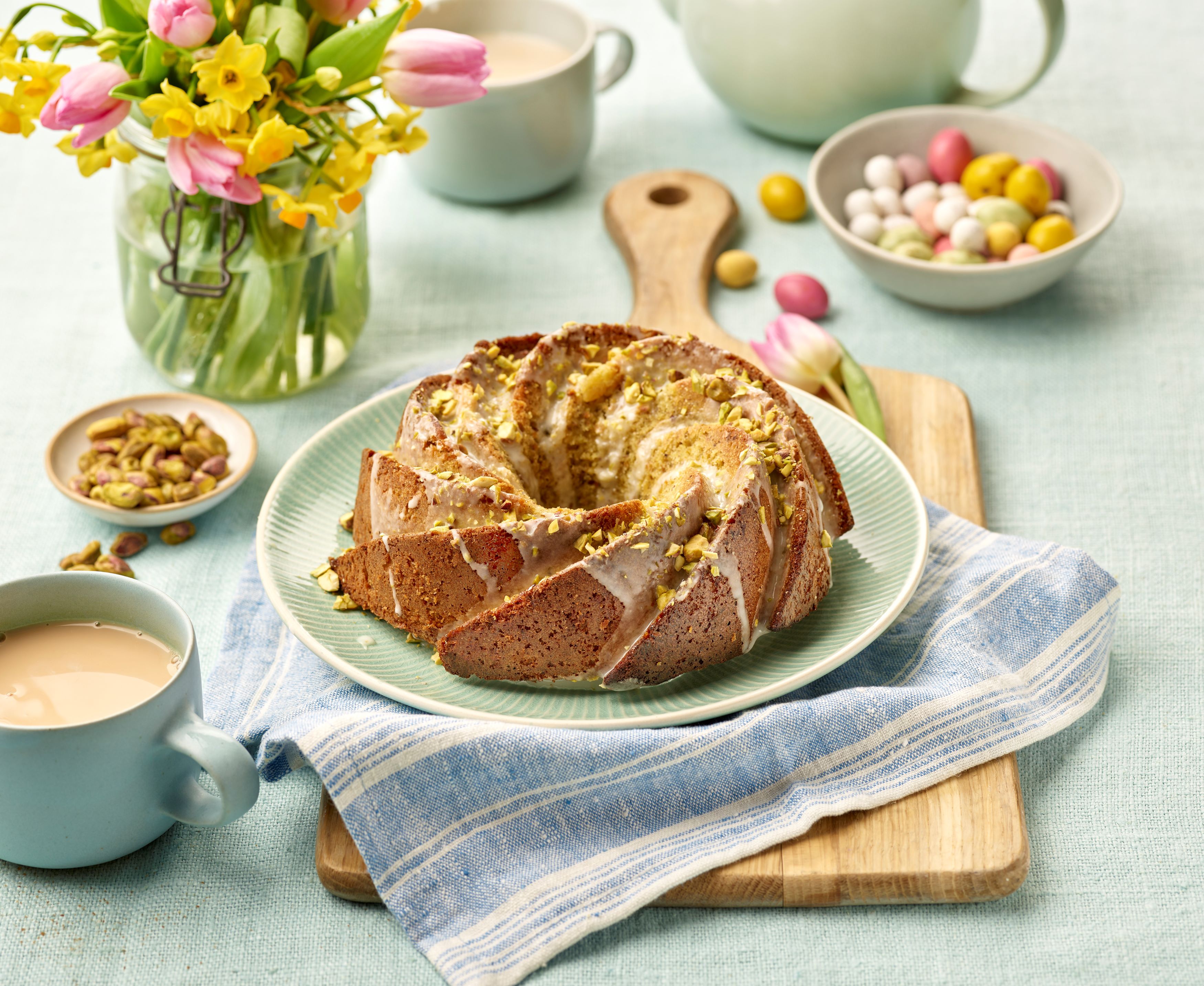 White Spelt Pistachio and Lime Bundt Cake