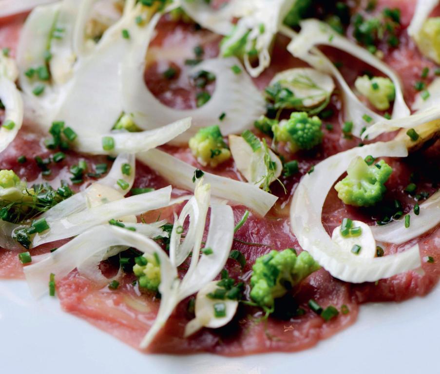 Duck Carpaccio with Romanesco Cauliflower, Fennel & Hazelnuts