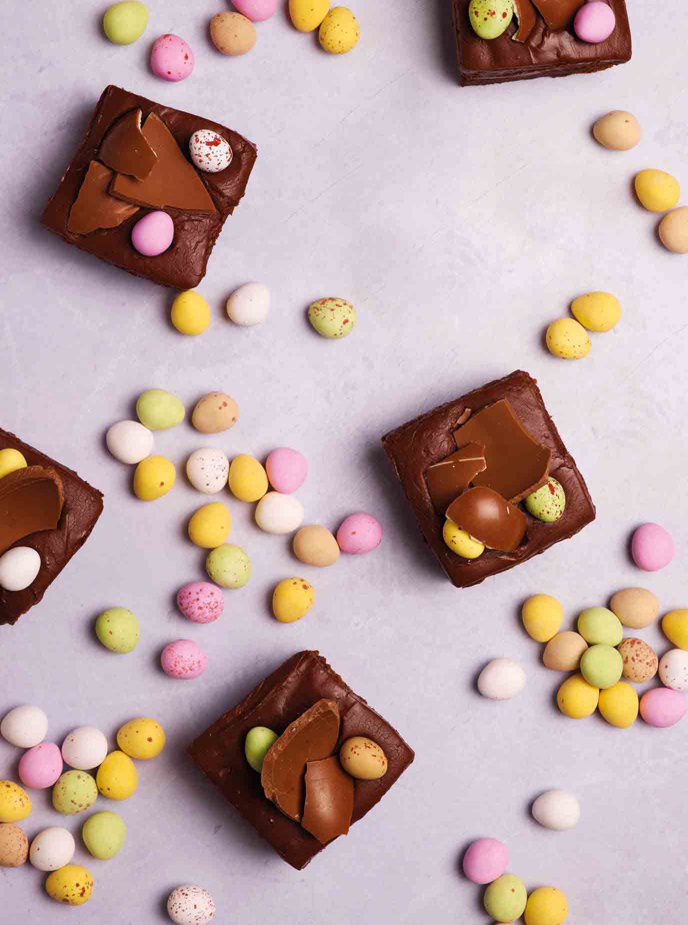 Easter Brownies with Vanilla Fudge & Chocolate Eggs