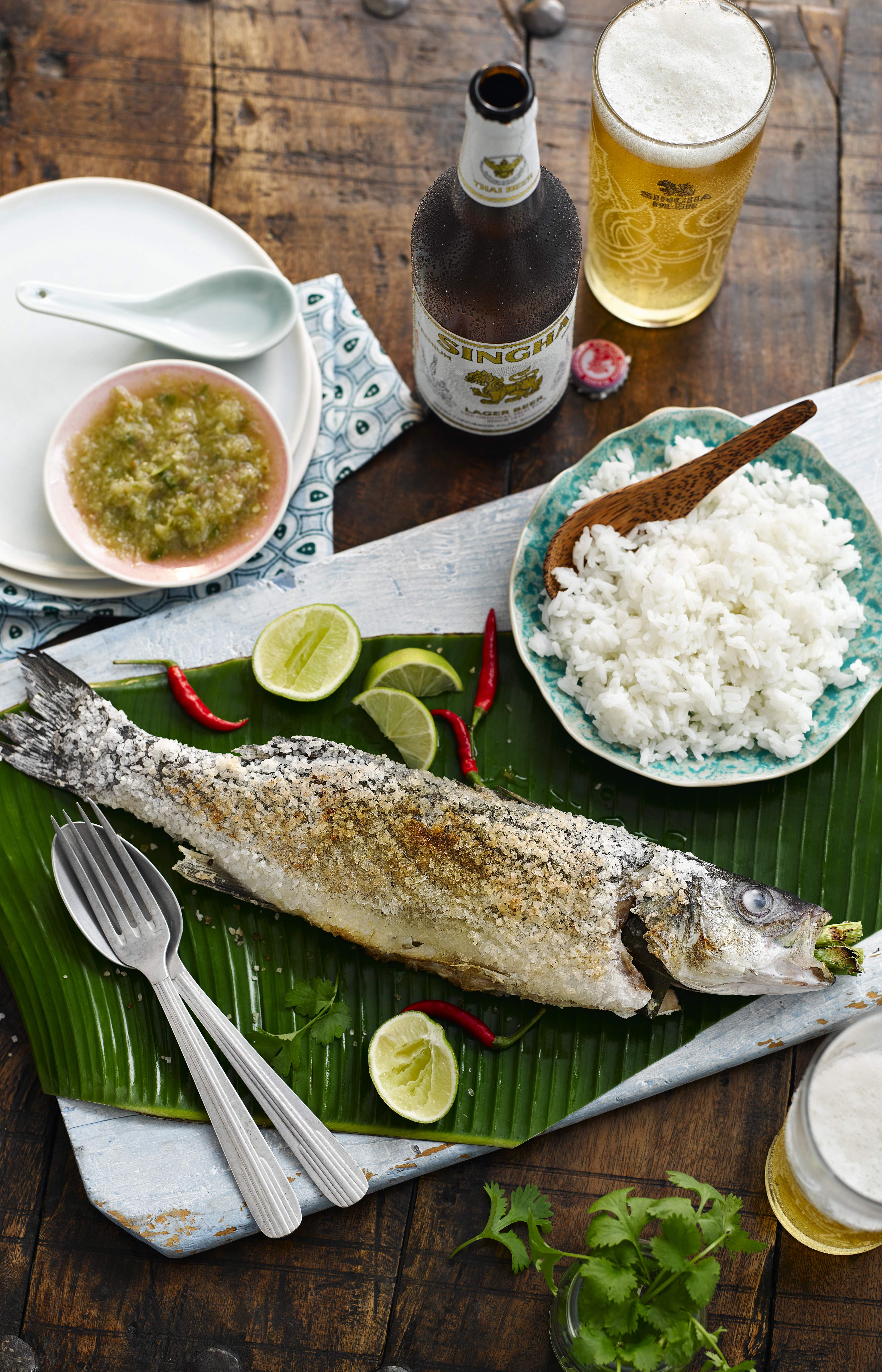 Stuffed Fish in a Salt Crust with Dipping Sauce