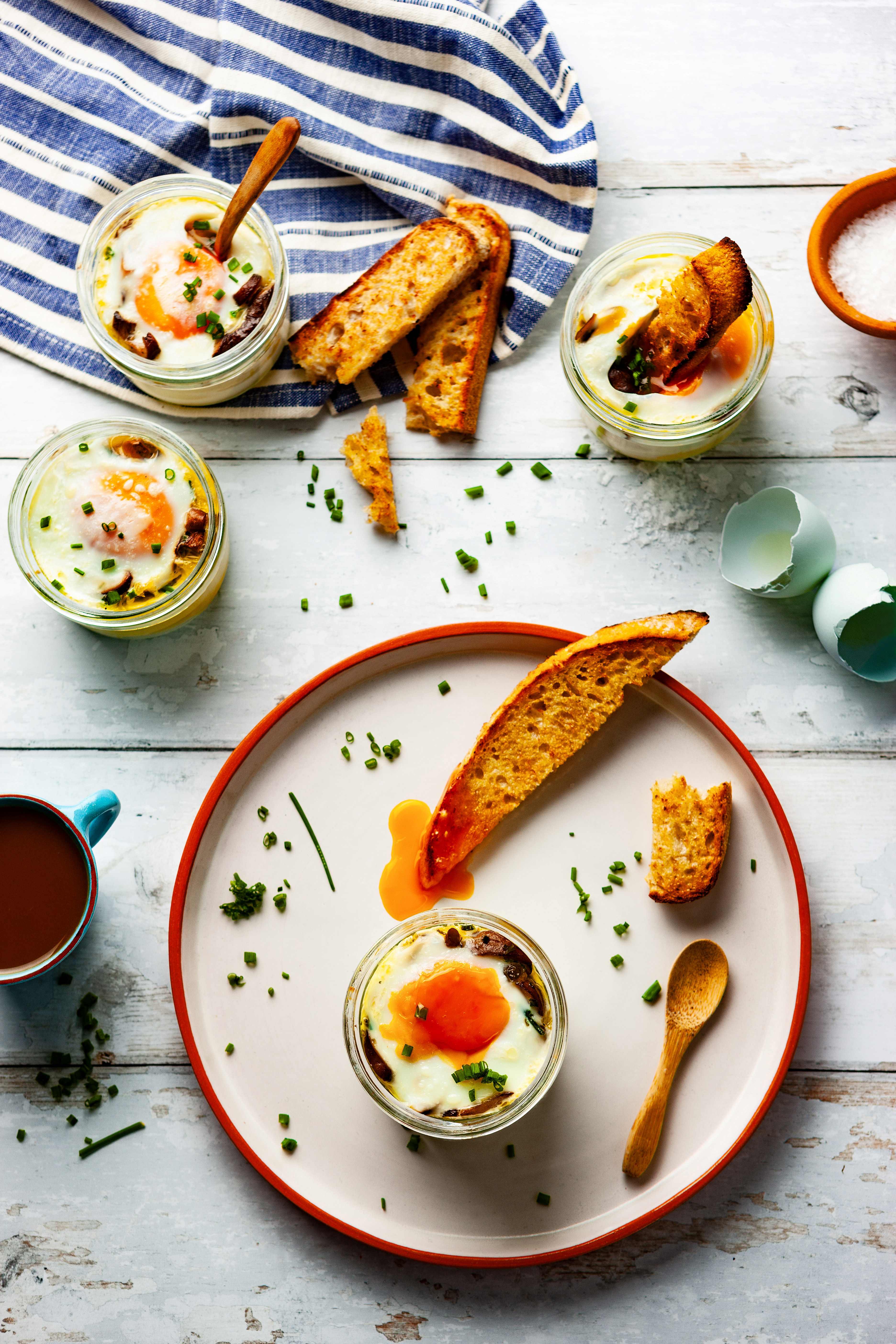 Coddled Eggs in a Jar with Truffled Mushrooms