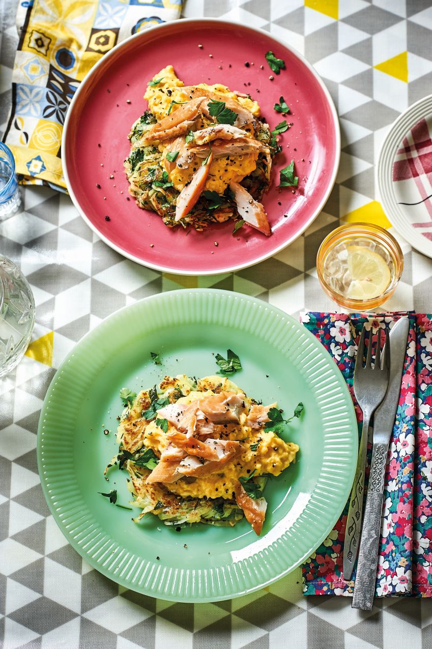 Herby Potato Hash Browns with Eggs & Mackerel