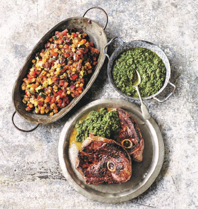 James Martin’s Barbecue Lamb Steaks with Ratatouille & Salsa Verde