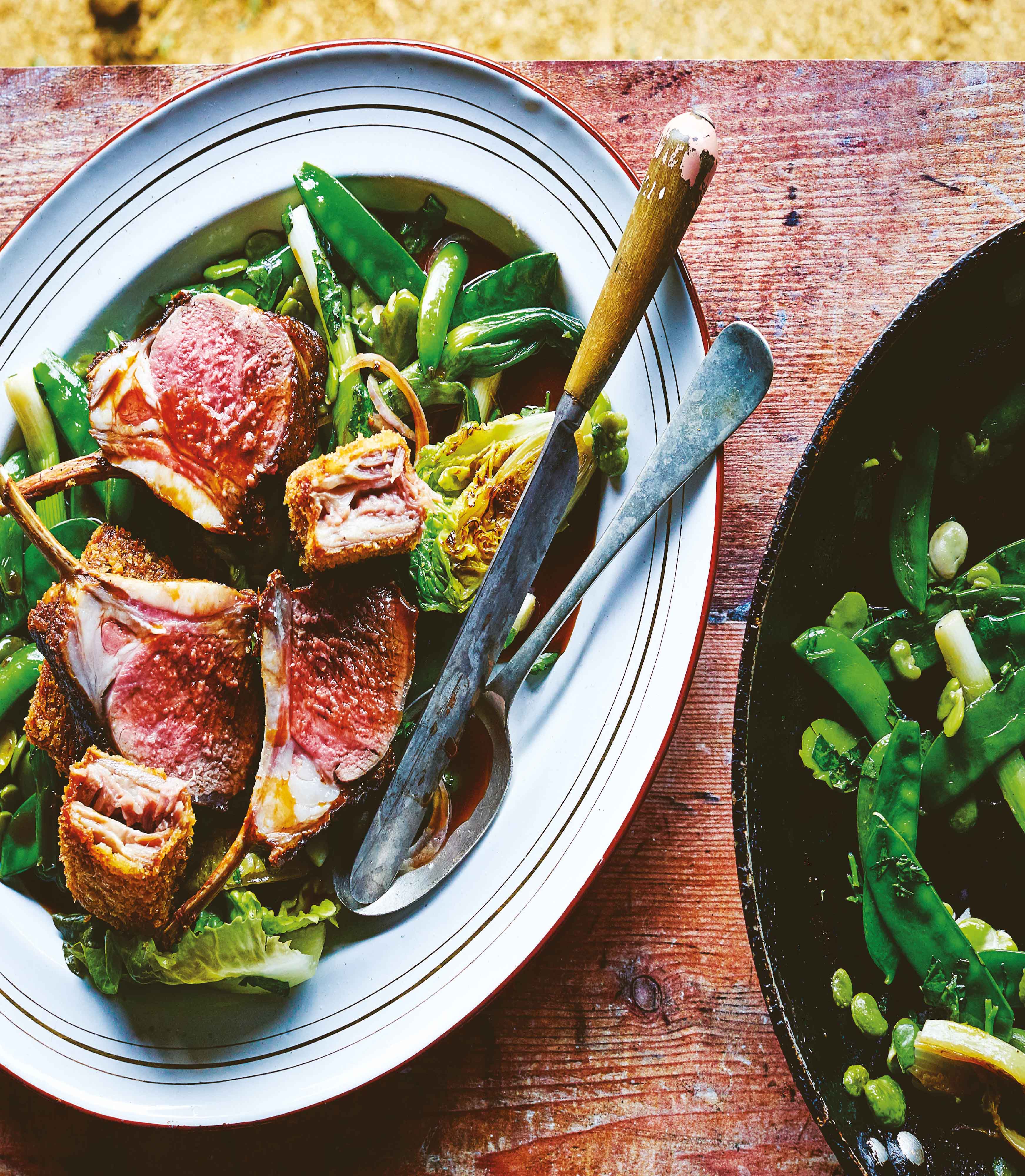 Roast Rack & Fried Breast of Lamb with Peas & Wilted Lettuce