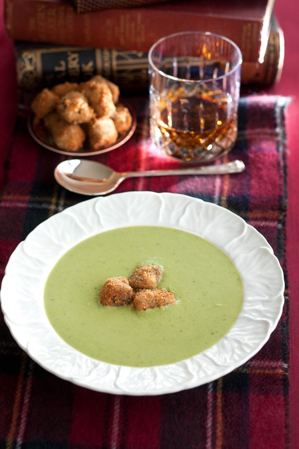 Cream of Pea Soup with Haggis Croutons