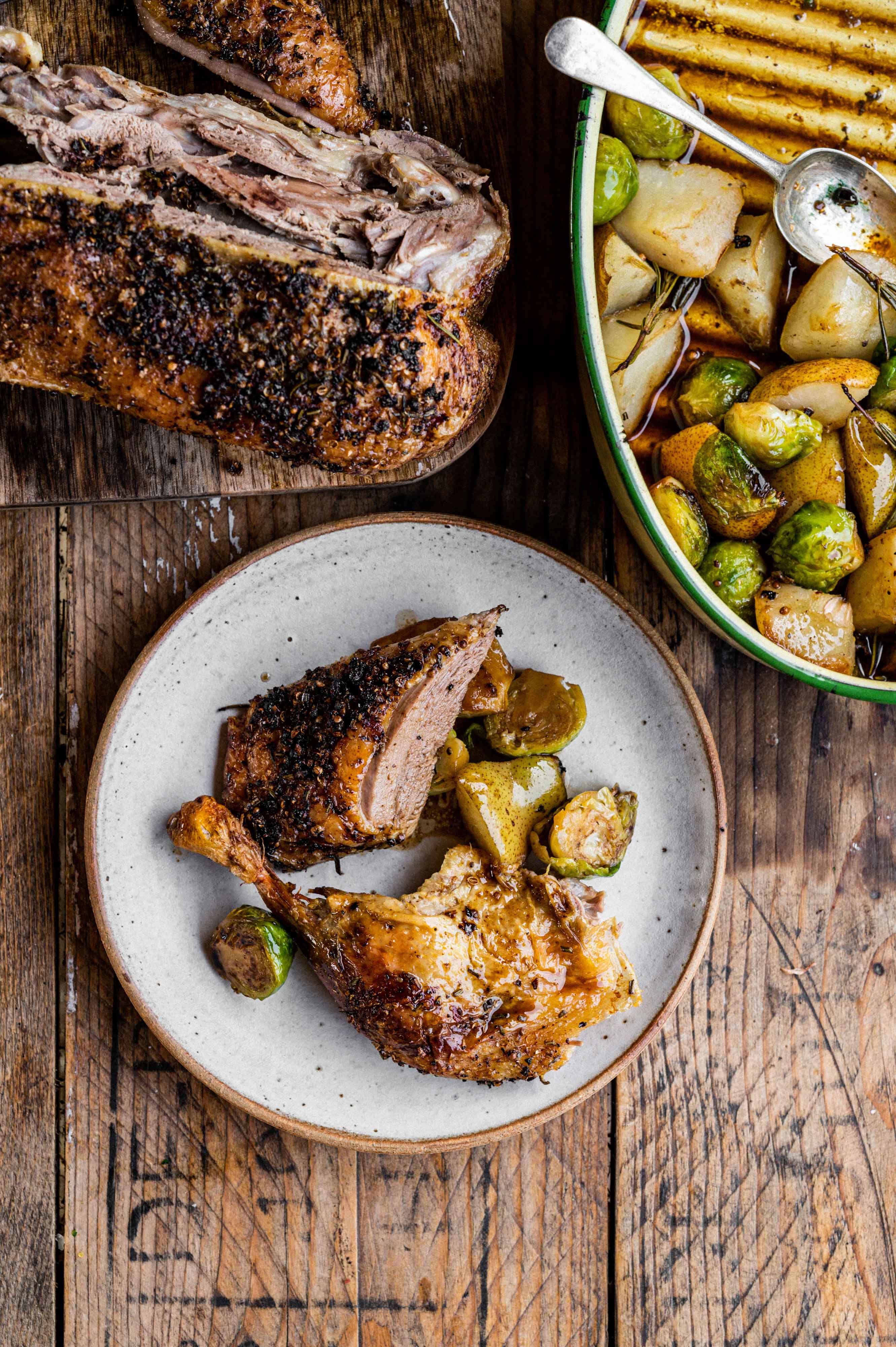 Roast Duck with Quince & Brussels Sprouts