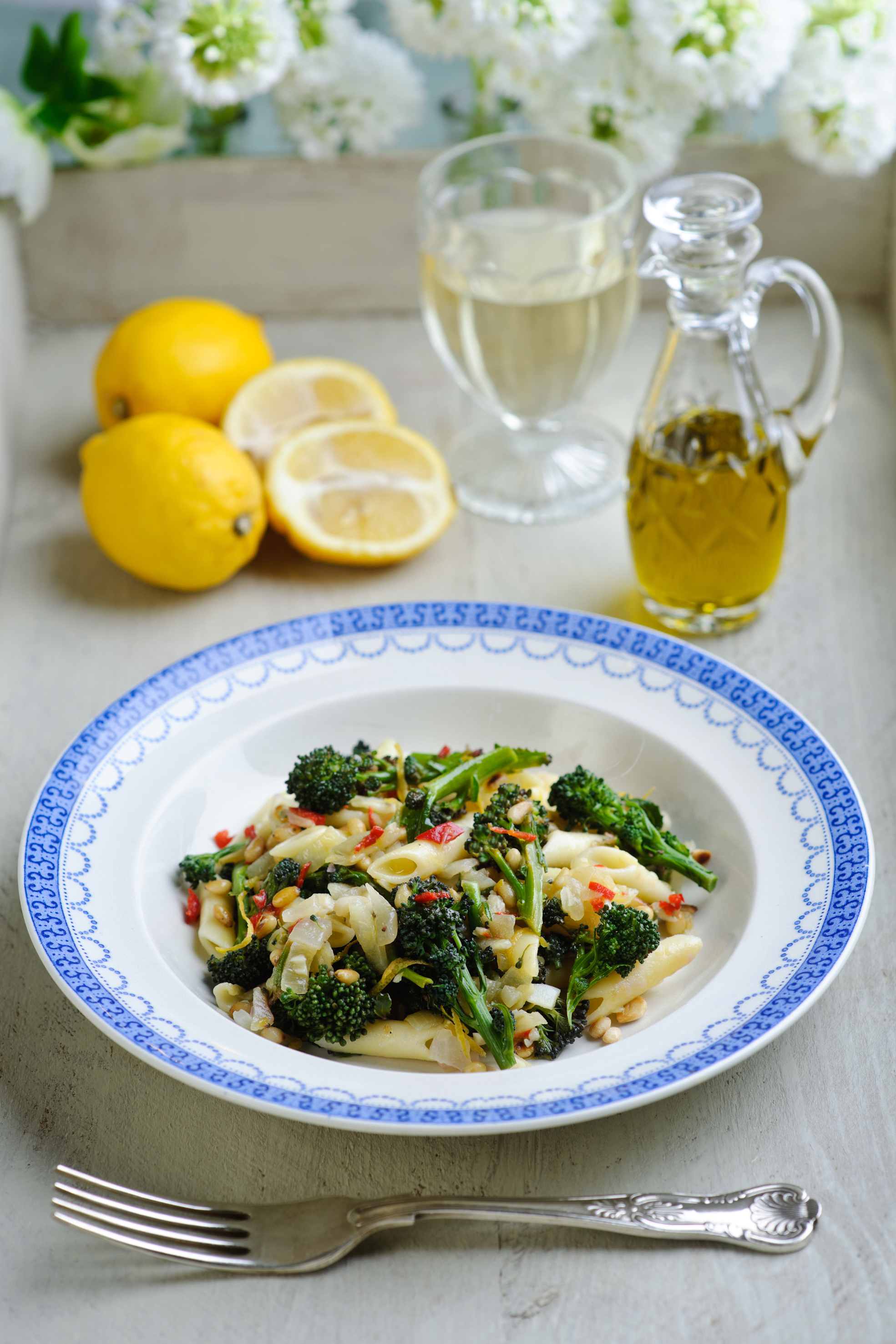 Purple Sprouting Broccoli with Penne Pasta, Pine Nuts & Chilli