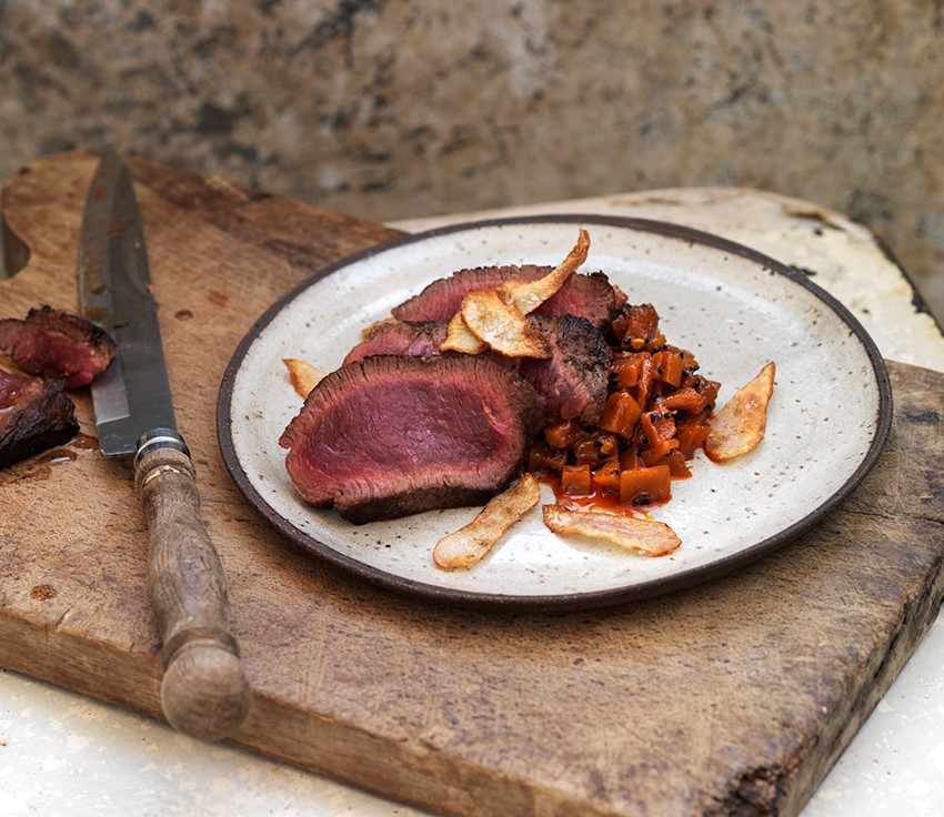 Sulla Rump of Venison with Chutney & Artichoke Crisps