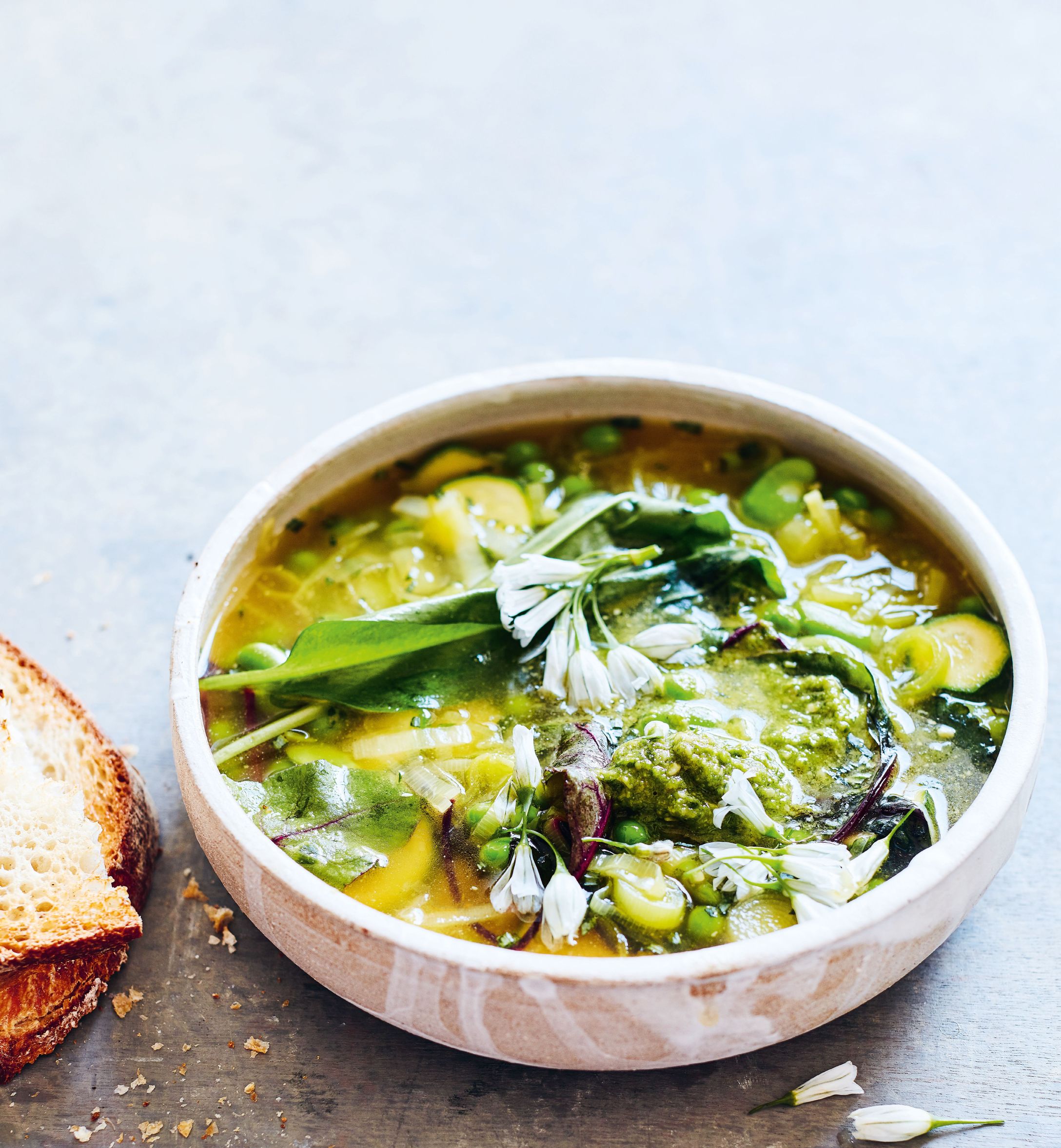 Leek, Chard & Tarragon Soup with Wild Garlic Pesto