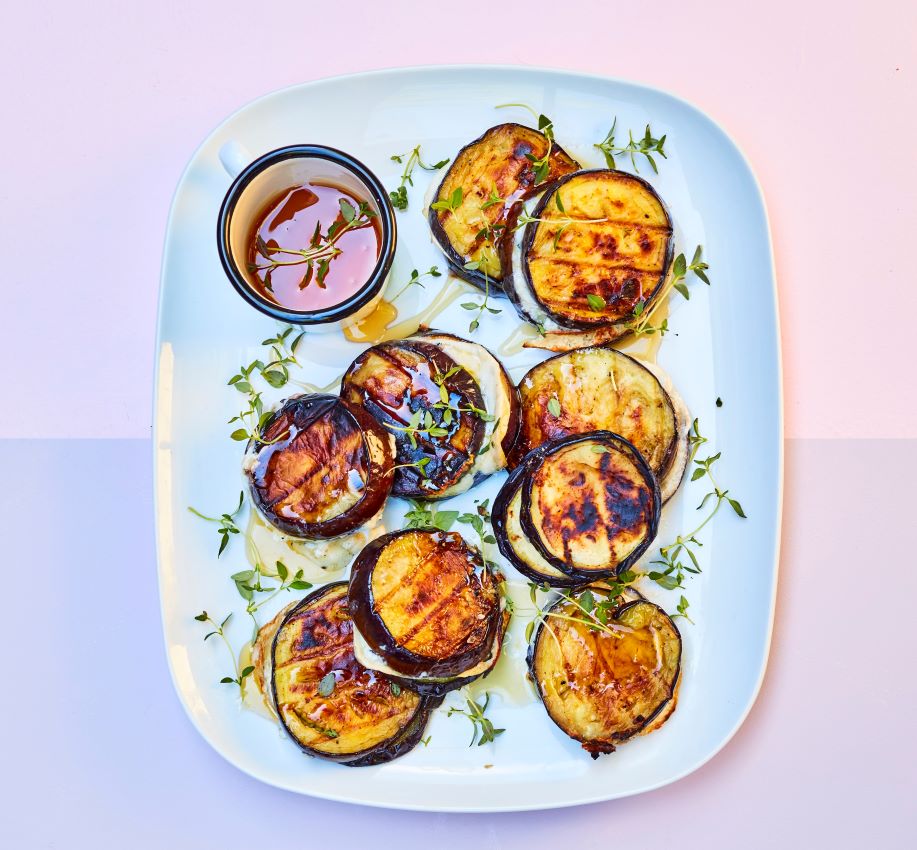 Rukmini Iyer’s Barbecued Aubergine & Goat’s Cheese Stacks