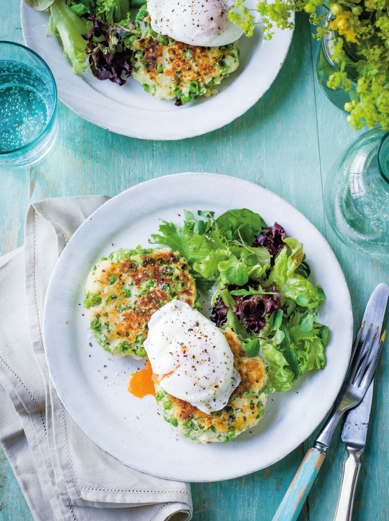 Pea & Potato Fritters with Poached Eggs