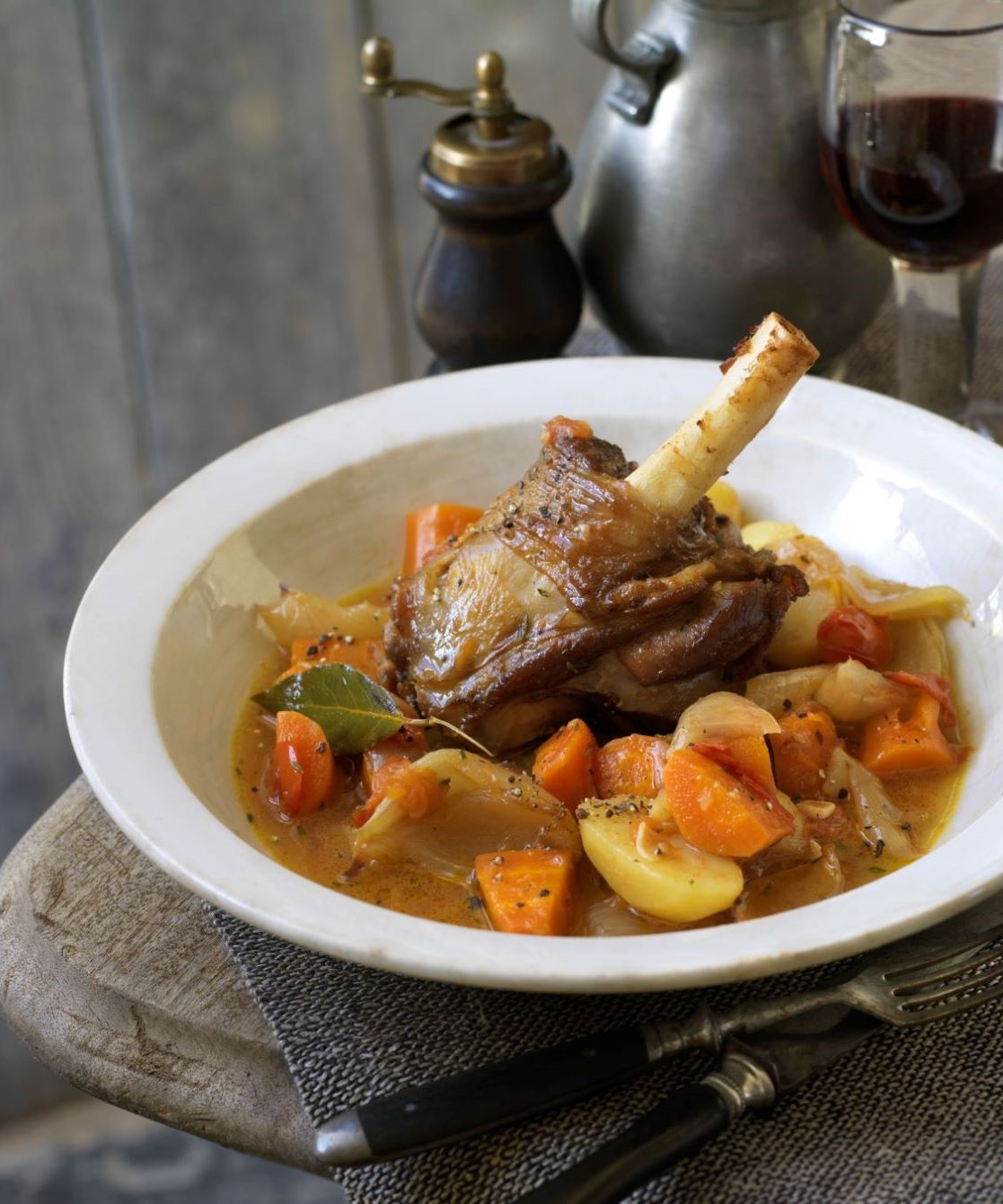 Oven-Braised Lamb Shanks with Potatoes and Tomatoes