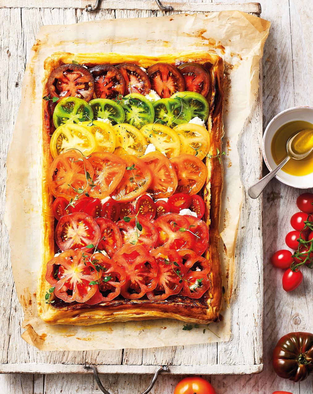 Rainbow Tomato Tart with Goat’s Cheese