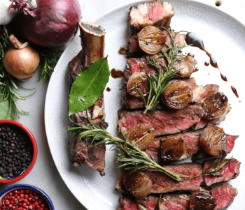 Image for recipe - Tomahawk Steak with Whiskey Balsamic Onions