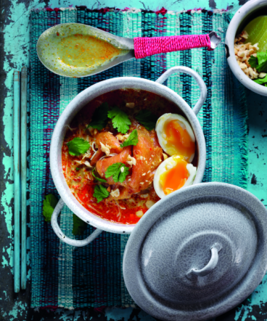 Image for Recipe - Smoked Salmon Laksa with Soft Boiled Egg